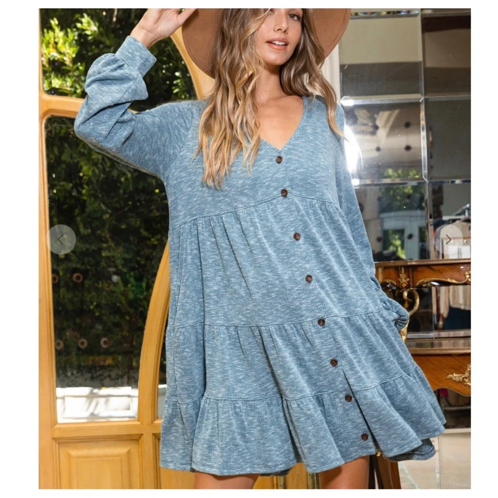 28!Boho Tiered Botton Up Mini Dress - Picture 4 of 6